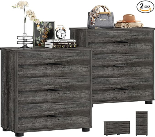 Aheaplus Closet Drawers Set of 2, Wood Closet Organizers and Storage with 3 Drawers, Closet Drawers Organizer System, Nightstands Bedside End Table with 3 Drawers Storage for Bedroom, Black Oak