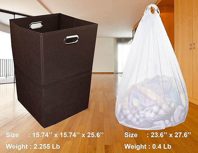 Extra Large Laundry Hamper with Laundry Bag, Foldable Clothes Basket with Metal Handles & Moisture-Resistant Base, Premium Durable Fabric for Bathroom, Dorm, and Family (Brown)