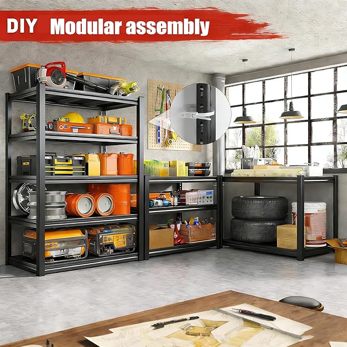 72''H*36W'' Garage Shelving Metal Garage Shelf Unit 5-Tier Storage Shelves Heavy Duty Shelf Organizer Industrial Shelves for Warehouse Basement Kitchen Pantry Commercial, Black