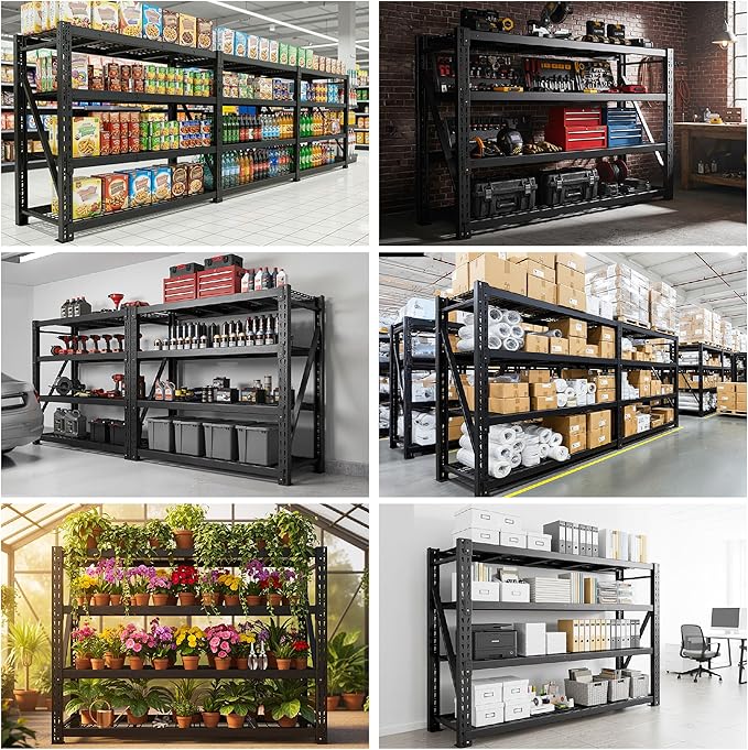 Bepatio 9400LBS Garage Shelving Heavy Duty, 72'H Storage Shelves Metal Shelving Unit, 4Tire Storage Rack Shelf,Adjustable Industrial Shelving for Warehouse Commercial,72'Hx68'Wx23.7'D,2PCS