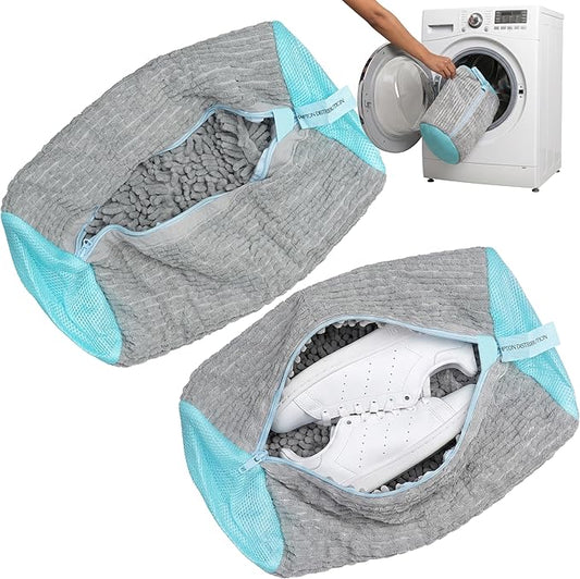 Shoe Washing Machine Bag 2 Pack, Laundry Shoe Bag for Washer and Dryer, Shoe Cleaning Bags for Sneakers, Deep Cleaning Machine for All Shoes Types With Self-locking Zipper (Gray, 2 Pack)
