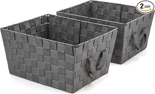 Brookstone Woven Shelf Basket Organize for Shelves, Storage Basket for Organizing Home, Pantry Organizers and Storage Bins - 2 Pack - Dark Grey
