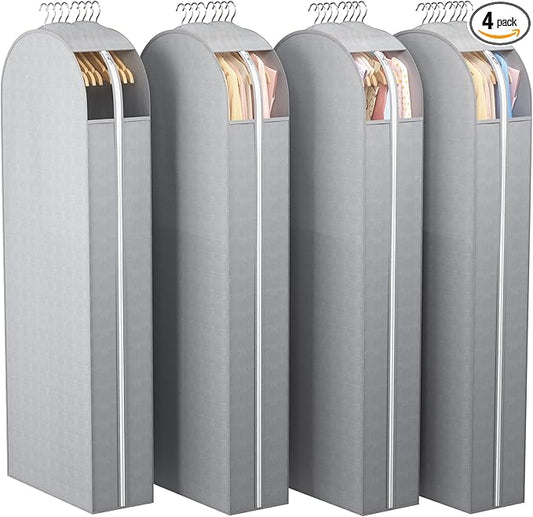 Liuoud 10" Gusseted Garment Bags for Hanging Clothes with clear window, 60" Suit Bags for Open Closet Storage, Clothing Cover for Coat, Dress, Jacket, Shirt, Fur Wardrobe Protector, 4 Packs