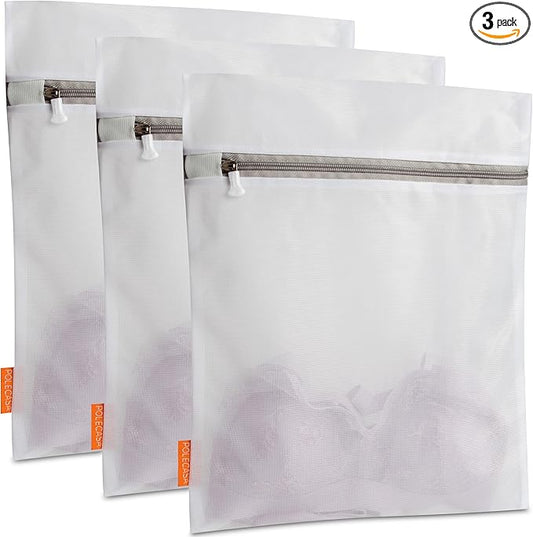 Polecasa 3Pcs Extra Durable Mesh Laundry Bags with Sturdy Zipper for Delicates 12 x 16 Inches (3 Medium)