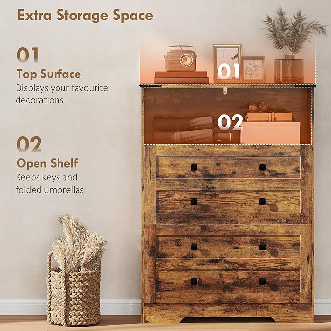 HOMCOM Shoe Cabinet with 2 Flip Drawers, Narrow Shoe Storage Cabinet with Adjustable Shelves and Open Shelf, Farmhouse Storage Organizer for Entryway, Hallway, Holds 12-16 Pairs, Rustic Brown