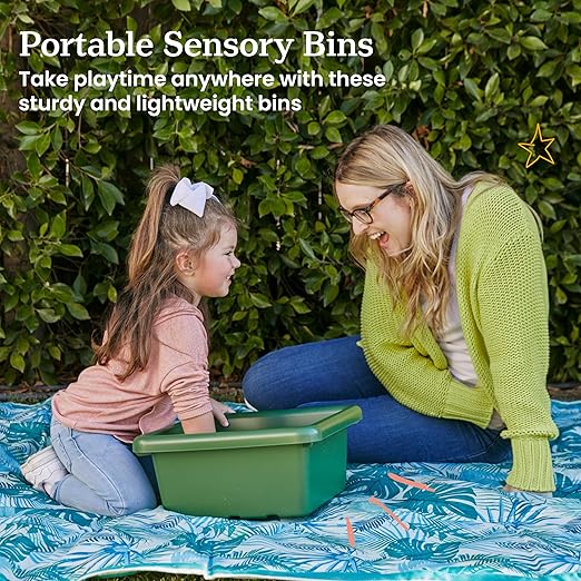 ECR4Kids Stackable Square Bins with Non-Snap Lids, Multipurpose Organization, Hunter Green, 4-Pack