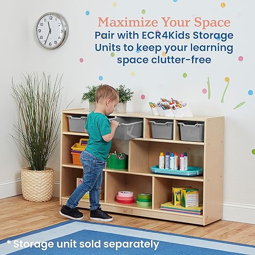 ECR4Kids Scoop Front Storage Bin, Multipurpose Organization, Grey, 5-Piece