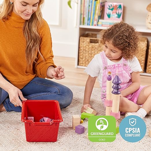 ECR4Kids Scoop Front Storage Bin, Multipurpose Organization, Red, 15-Piece