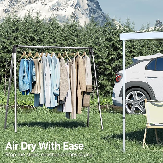 TOOLF Clothes Drying Rack Foldable, Laundry Drying Rack Stainless Steel, Portable Clothes Rack, Clothing Garment Rack, Drying Rack for Clothing, Indoor Outdoor, Free-Standing, Large Capacity