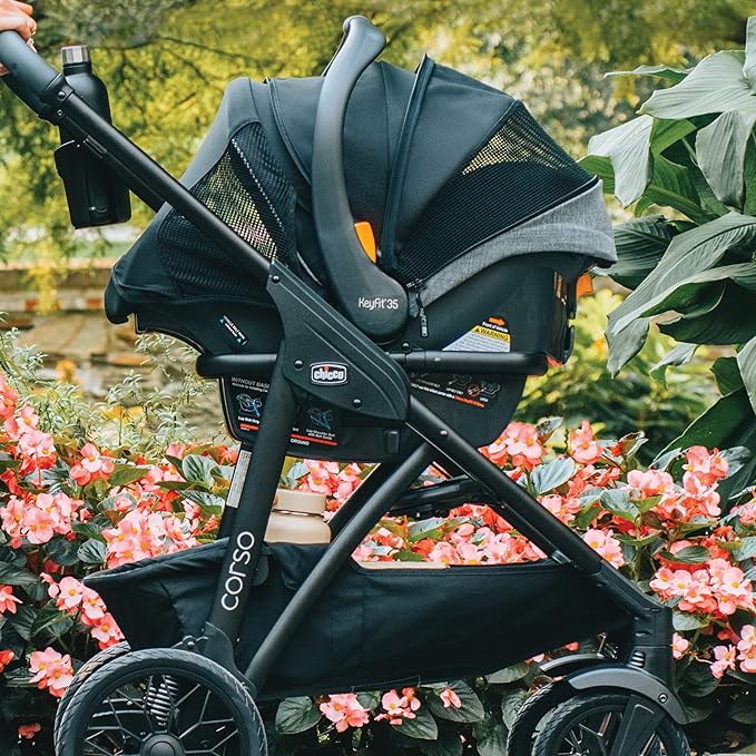 Chicco Corso Primo ClearTex Modular Travel System, Corso Primo Modular Stroller with KeyFit 35 Zip ClearTex Infant Car Seat and Base, Aspen/Black