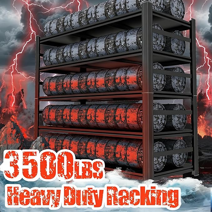 Garage Shelving 3500LBS Heavy Duty Storage Shelves 5-Tier Adjustable Metal Shelving Units Garage Storage Shelves for Industrial, Warehouse, Basement, Commercial, 73" H × 48" W × 24" D Black