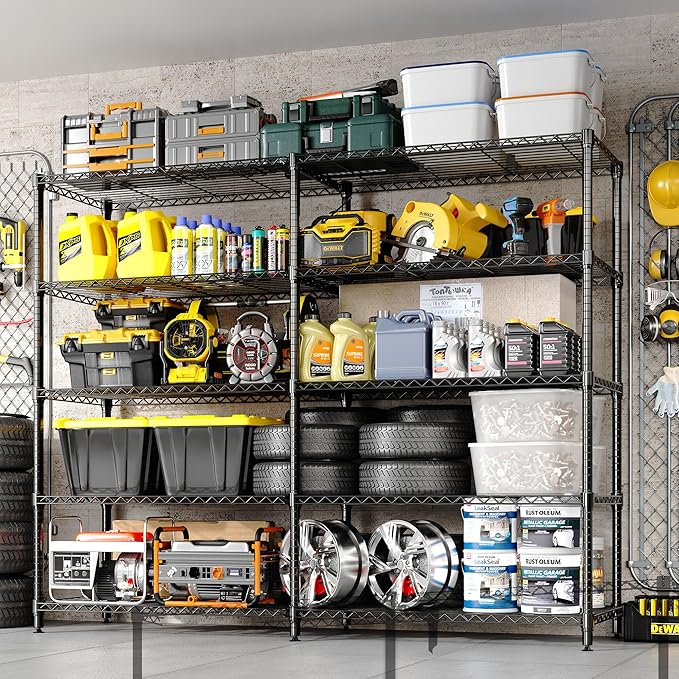 5-Tier Metal Storage Shelves, Heavy Duty Wire Rack Shelving Unit for Garage Kitchen Storage, 15.7"D x 71"W x 70.5"H Adjustable Shelf for Basement & Pantry Room Organization, Easy Assembly