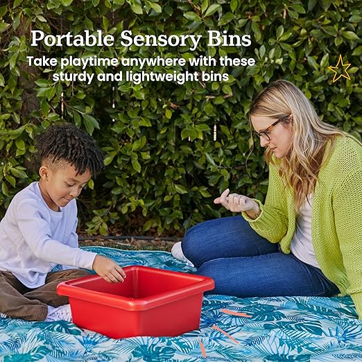 ECR4Kids Stackable Square Bins with Non-Snap Lids, Multipurpose Organization, Red, 4-Pack