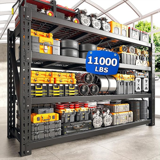 Bepatio 11000LBS Industrial Heavy Duty Garage Shelving, 4-Tier Adjustable Storage Shelves Metal Shelving, Industrial Shelf for Basement Warehouse Commercial Garage Shop, 72" H× 60" W × 24" D, Black
