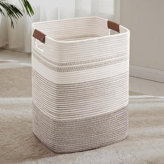 85L Tall Laundry Hamper with Handles for Living Room Storage, Extra Large Woven Rope Baskets Bin for Blanket, Kids Toy, Gifts, Wicker Hamper for Bedroom Dirty Clothes, 17"x14"x22" Dark Brown