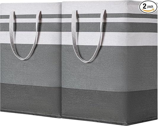 BOOMIBOO 2 Pack Large Laundry Basket,Waterproof Freestanding Laundry Hamper,Collapsible Clothes Basket with Easy Carry Handles in Laundry Room Bathroom Bedroom Dorm,Gradient Grey,75L
