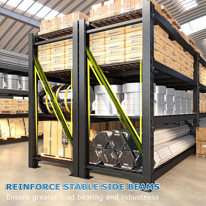 Bepatio 11000LBS Industrial Heavy Duty Garage Shelving, 4-Tier Adjustable Storage Shelves Metal Shelving, Industrial Shelf for Basement Warehouse Commercial Garage Shop, 72" H× 60" W × 24" D, Black