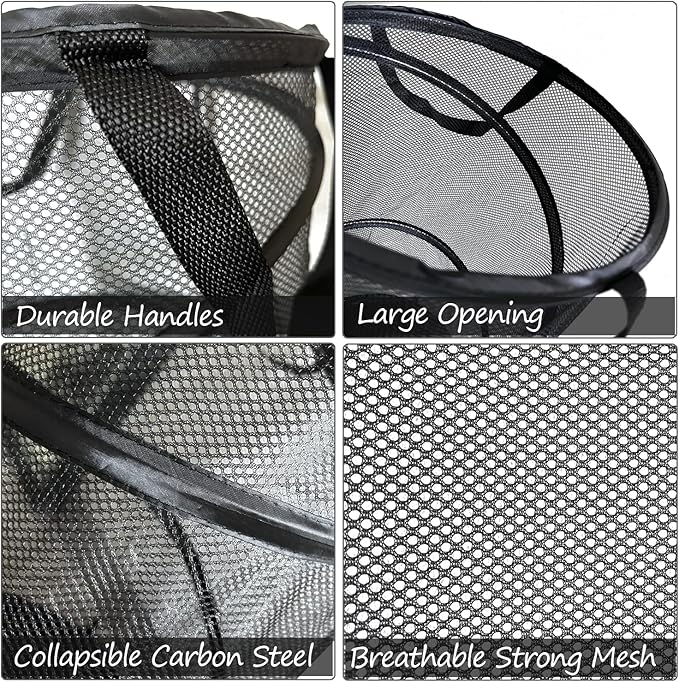 BATTOO Mesh Collapsible Laundry Baskets, Foldable Pop Up Laundry Hamper, Large Laundry Basket Hamper for Laundry, Bathroom, Kids Room, College Dorm, Travel, Camping Black