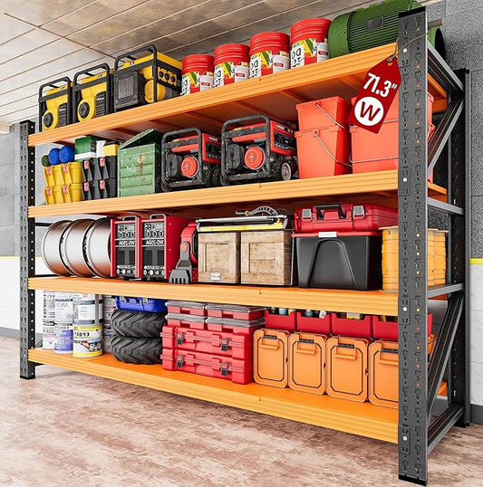 71.3" Wide Heavy Duty Garage Shelving Units,5000LBS Deep Storage Shelves,Orange Metal Garage Shelves,Steel Shelf,Large Storage Rack,Industrial Shelving for Shop,Warehouse,Basement,71.3"W x 24"D x 70"H