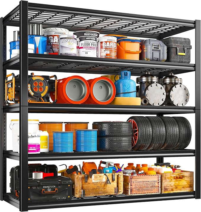 REIBII 48" W Garage Shelving Load 2500LBS, 5 Tier Storage Shelves, Adjustable Garage Storage Shelves, Heavy Duty Shelving for Warehouse, Pantry, Basement, Commercial, 48" W X 72" H X18 D