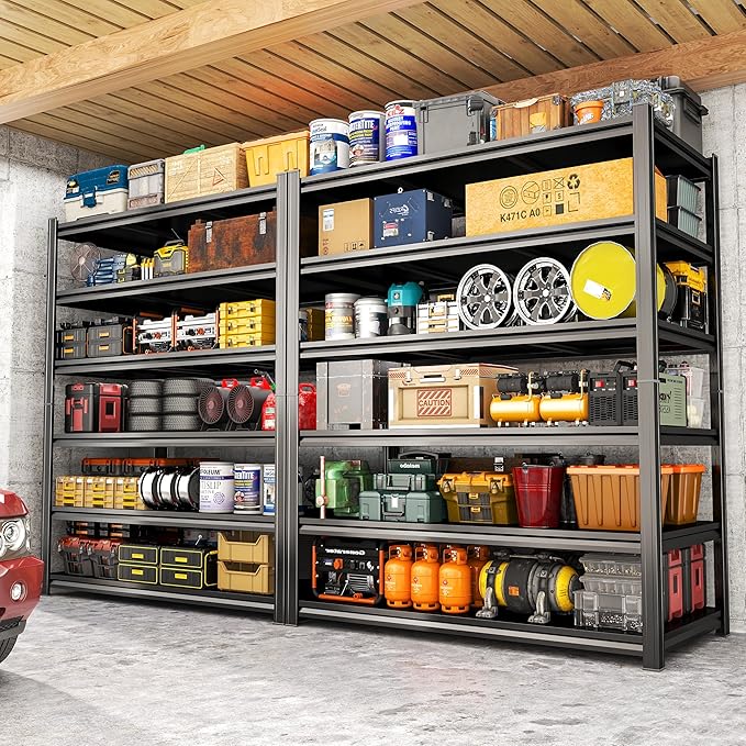 6 Tier Garage Shelving 46" W Storage Shelves Organizer 78" H Heavy Duty Garage Storage Shelves Large Utility Shelf for Commercial, Basement, Industrial, Pantry, Kitchen, Black