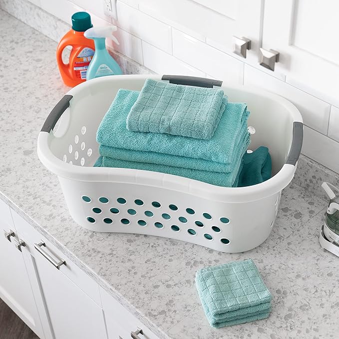 IRIS USA Laundry Basket Hamper Bag, Large Plastic 50L / 1.5 Bushel Dirty Clothes Sorter Bin Organizer for Blankets Bathroom Dorm Bedroom with Ventilation Holes Hip Hold Built-In Carry Handles, White
