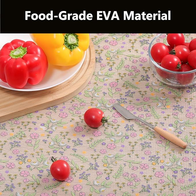 INNOLITES Shelf Liners for Kitchen Cabinets Non-Adhesive Drawer Liner with Floral, Waterproof Durable Easy to Clean, for Refrigerator, Shelves (Pink Purple Rose, 11.8" x 120")