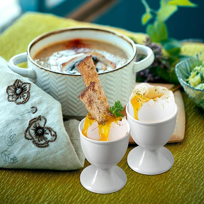 Cinf Ceramic Egg Cup Easter Gift Set of 2 White Porcelain Holder Breakfast Boiled Cooking Easy to Clean Childhood Memories Kitchen
