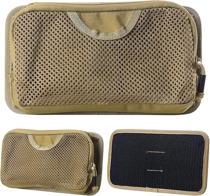 LIVANS Tactical Mesh Zipper Pouch, Modular Insert Panel Organizer EDC Utility Storage Pocket with Hook-N-Loop Fasteners for Backpack Bag Accessories