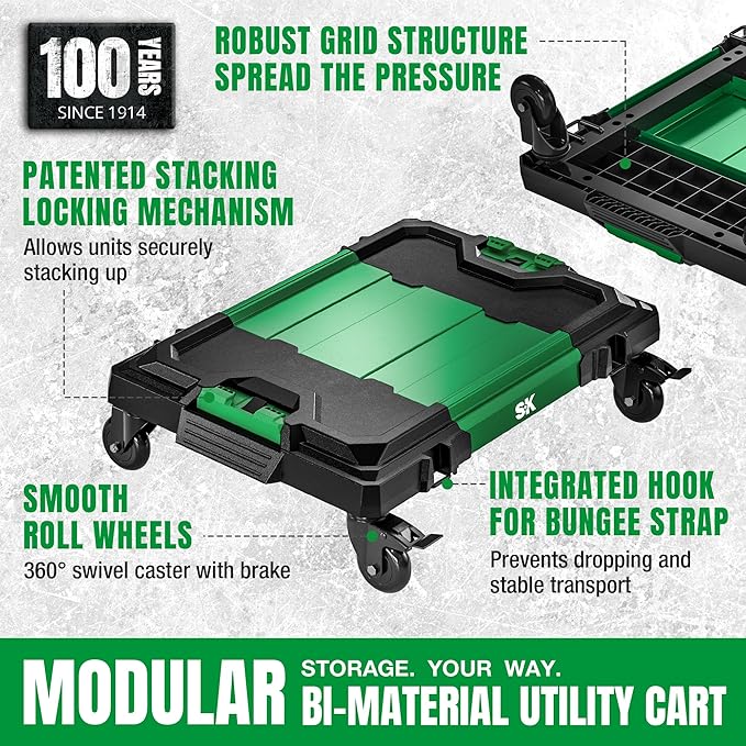 SK Utility Cart, Dolly Cart, Rolling Tool Cart, Patented Auto-Lock Mechanism, Holds up to 500 Lbs