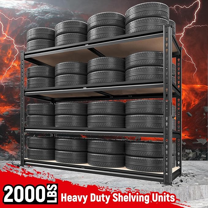 REIBII 40" W Storage Shelves 2000LBS Adjustable Garage Shelving Metal Heavy Duty 4 Tier Garage Shelves 60" H Metal Shelves for Closet Pantry Kitchen Warehouse 40" W × 20''D × 60''H