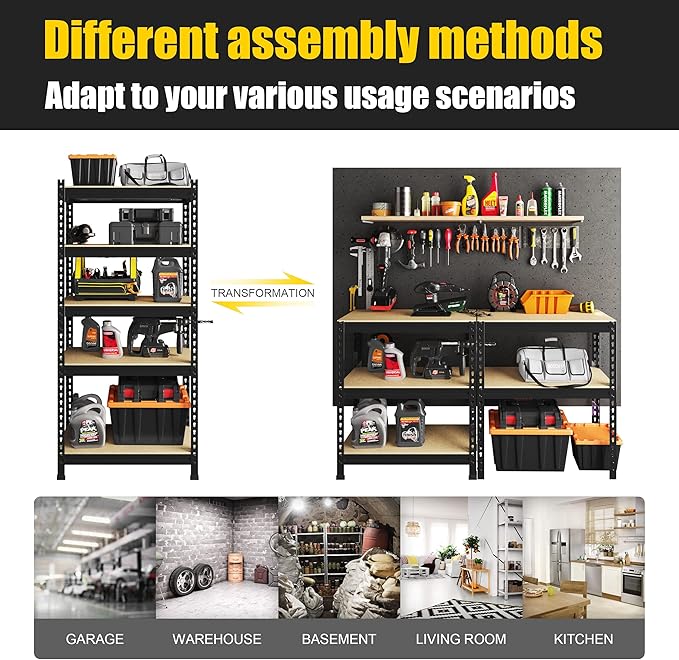 PrimeZone Storage Shelves 6 Pack 5 Tier Adjustable Garage Storage Shelving, Heavy Duty Metal Storage Utility Rack Organizer Shelf Unit for Warehouse Pantry Closet Kitchen Basement, Black