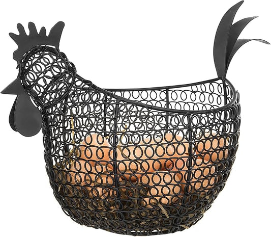 MyGift Egg Holder Countertop, Chicken Shaped Wire Egg Gathering Basket, Farmhouse Home Decor Display Storage Collecting Basket, Black