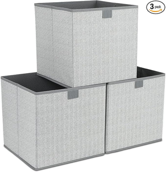 DAYARD Fabric Bins [3-Pack], Foldable Cube Baskets Storage Boxes for Shelves, Closet, Bookshelf, Nursery Organizer Containers, 12 x 12 x 12 inch Grey