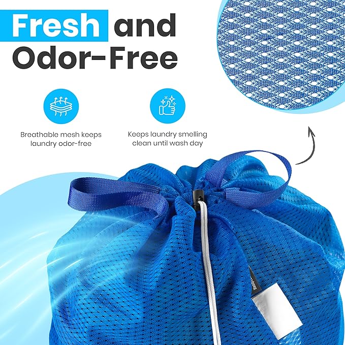 Handy Laundry Mesh Laundry Bags 24 x 36 Inches, 2-Pack - Extra Large Heavy Duty Bag with Handles & Shoulder Strap, Breathable, Machine Washable for Dorm, Travel, Bedding & Storage - Blue