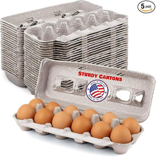 MT Products Blank Natural Pulp Egg Cartons Bulk - Made in USA - Holds Up to Twelve Eggs - 1 Dozen - Cardboard Material Perfect For Storing Extra Eggs (Pack of 5)