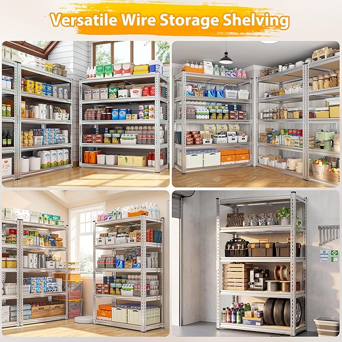REIBII Storage Shelves 2020LBS Garage Shelving 5 Tier Heavy Duty Shelving Adjustable Pantry Shelves for Garage Closet Kitchen Basement 28" W x 12" D x 59.8" H, 2 Pack