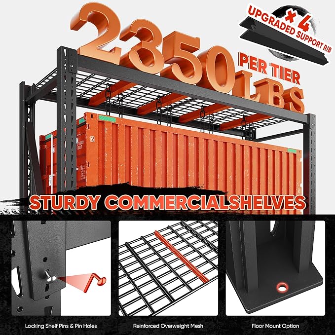 Bepatio 9400LBS Garage Shelving Heavy Duty, 72'H Storage Shelves Metal Shelving Unit, 4Tire Storage Rack Shelf,Adjustable Industrial Shelving for Warehouse Commercial,72'Hx68'Wx23.7'D,2PCS