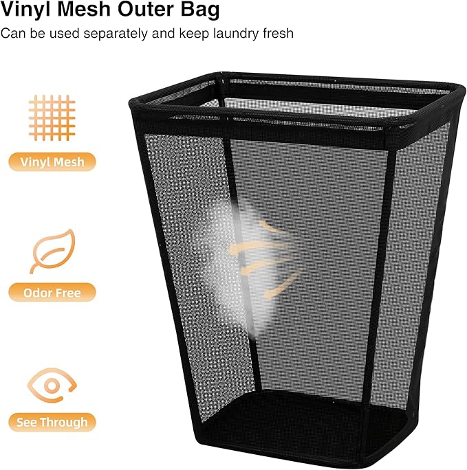 STO STO Laundry Basket 75L, Space-Saving Laundry Hamper for Small Spaces, Freestanding Clothes Hamper with Iron Frame, Removable Washable Liner, Laundry Organizer for Bedroom, Bathroom, Dorm, Gray