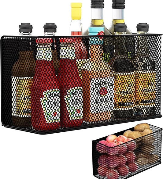 Magnetic Baskets Shelf Bins Organizer Holder Storage Rack Containers for Fridge, Whiteboard, Locker - Home Kitchen Laundry Office School ((1-Pack) Black/XL)