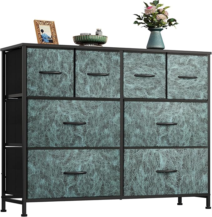 WLIVE Dresser for Bedroom with 8 Drawers, Wide Fabric Dresser for Storage and Organization, Bedroom Dressers, Chest of Drawers for Living Room, Closet, Hallway, Vintage Green