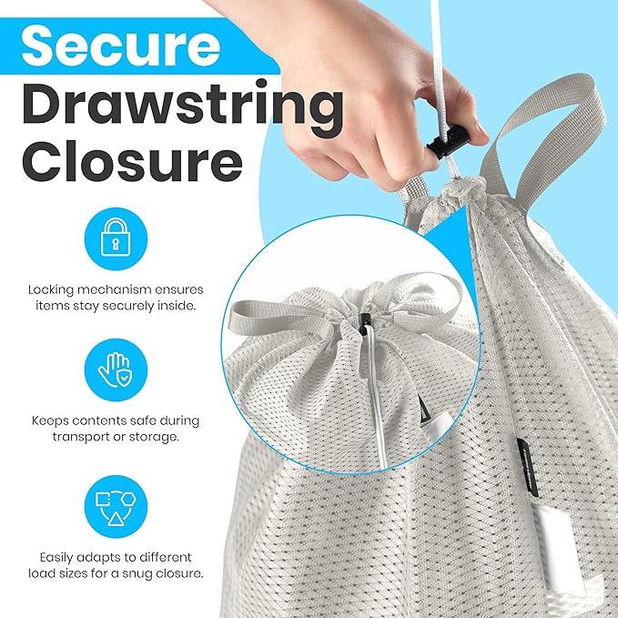 Handy Laundry Mesh Laundry Bags 24 x 36 Inches, 2-Pack - Extra Large Heavy Duty Bag with Handles & Shoulder Strap, Breathable, Machine Washable for Dorm, Travel, Bedding & Storage - Grey