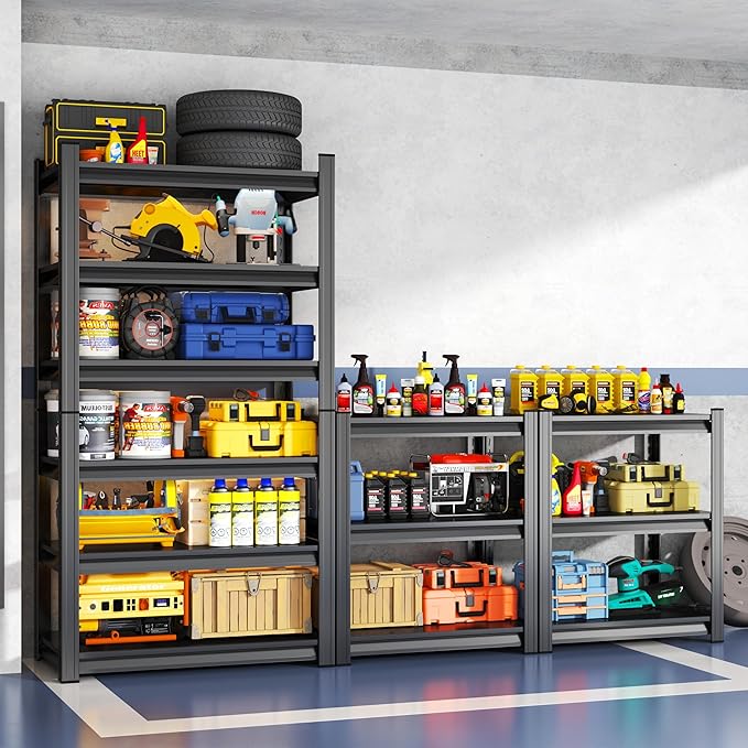 6 Tier Garage Shelving 36" W Storage Shelves Organizer 78" H Heavy Duty Garage Storage Shelves Large Utility Shelf for Commercial, Basement, Industrial, Pantry, Kitchen, Black