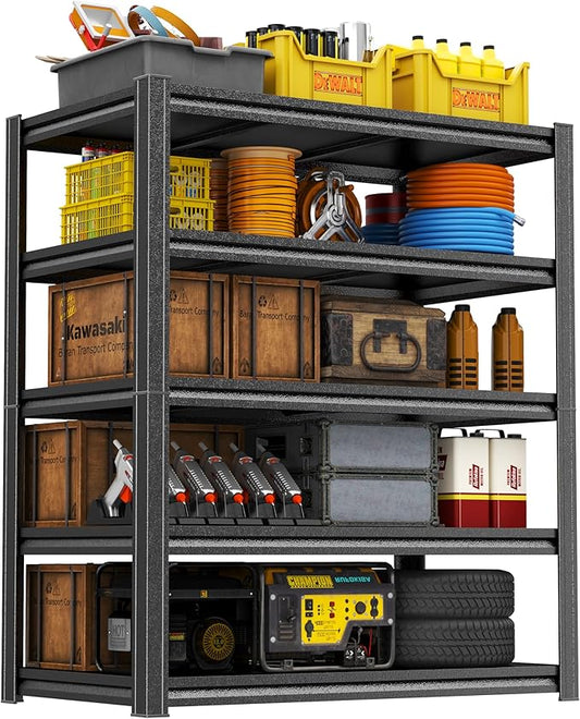 PRESTELION 63" H-45 W Garage Shelving Heavy Duty 3000LBS Storage Shelves 5 Tier meta1 Shelf Adjustable Storage Rack for Basement, Warehouse, Pantry, Closet, Kitchen 63" H x 45.3" W x 17.7" D, Black