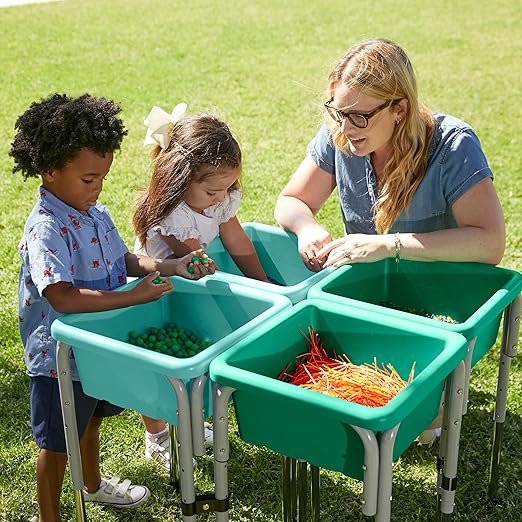 ECR4Kids Square Bin with Lid, Storage Containers, Powder Blue, 4-Pack