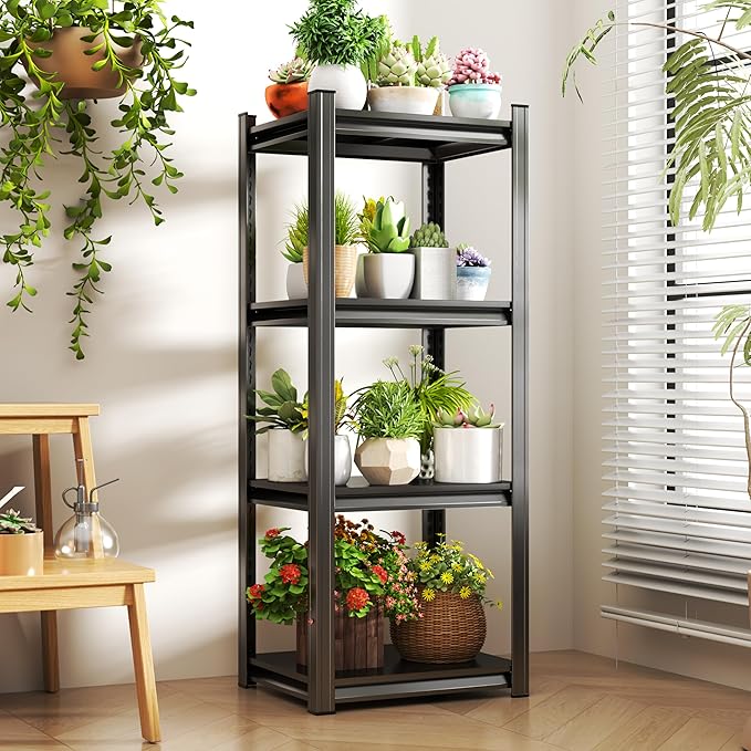16''D*16W'' Garage Shelving Metal Garage Shelf Unit 4-Tier Storage Shelves Heavy Duty Shelf Organizer Industrial Shelves for Warehouse Basement Kitchen Pantry Commercial, Black