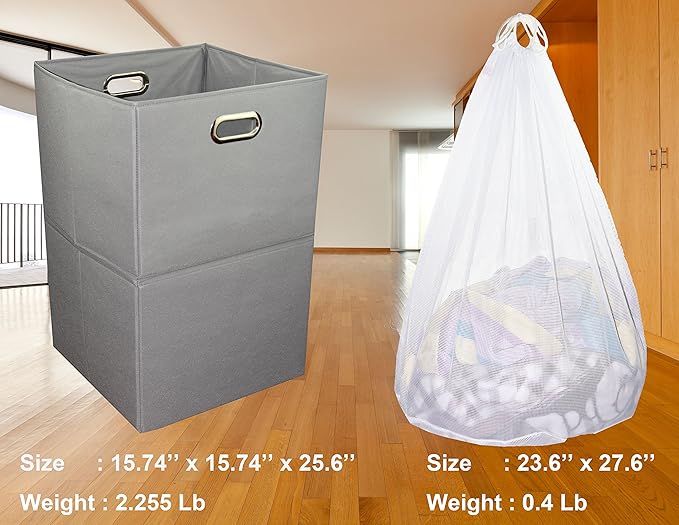 Extra Large Laundry Hamper with Laundry Bag, Foldable Clothes Basket with Metal Handles & Moisture-Resistant Base, Premium Durable Fabric for Bathroom, Dorm, and Family (Gray)