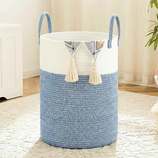 Laundry Basket,Woven Cotton Rope Laundry Hamper,60L for Decor Storage of Dirty Clothes,Toys and Blankets in Bathroom,Baby Room and Living Room