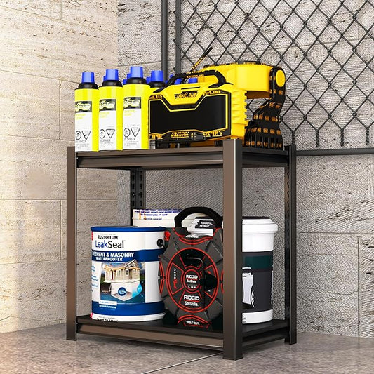 2 Tier Storage Shelves Small Shelves Metal Shelf Organizer Unit Adjustable Steel Shelving for Shop, Warehouse, Basement, Kitchen, Bedroom, Garage, Black, 15.75" W X 9.8" L X 22" H