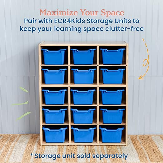 ECR4Kids Scoop Front Storage Bin, Multipurpose Organization, Blue, 15-Piece